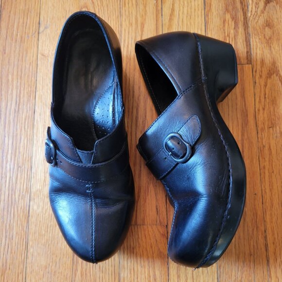 Dansko Black Leather Buckle Clogs 40 Comfort Shoes Chunky TAMARA 9.5 10 - Picture 1 of 9